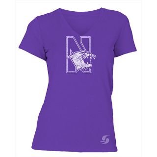 SOFFE Womens Northwestern Wildcats No Sweat V Neck Short Sleeve T Shirt   Size