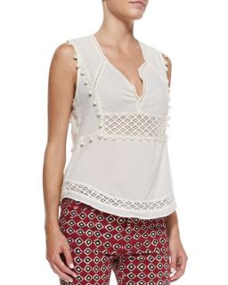Womens Voile Openwork Shell Top   Pam & Gela   Parchment (LARGE)