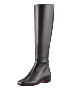 Tounoir Flat Red Sole Knee Boot, Black   Christian Louboutin   Black (40.0B/10.