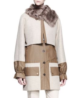 Womens Two Tone Alpaca Fur Collar Coat   THE ROW   Wood melange/Nut (6)