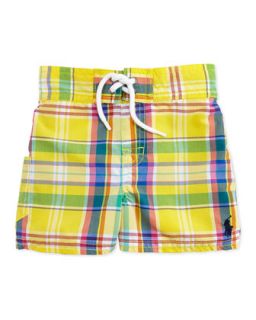 Tulum Plaid Swim Trunks, Yellow, Boys 9 24 Months   Ralph Lauren Childrenswear