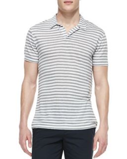 Mens Striped Linen V Neck Polo   Theory   Lt.grey (LARGE)