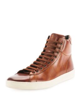 Mens Russell Leather High Top Sneaker, Light Brown   Tom Ford   Light brown