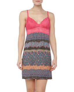 Womens Mixed Daisy Print Lace Chemise, Cosmo Pink   Josie   Cosmo pink (MEDIUM)