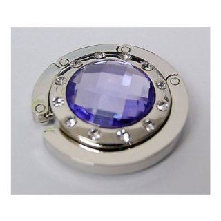 Light Purple Crystal Surrounded By Diamonds Foldup Hand Bag Purse Hook Hanger  