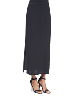 Womens Long Straight Skirt with Side Slit   Eileen Fisher   Black (X LARGE