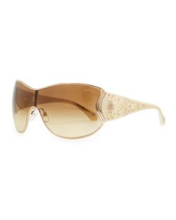 Metal Shield Sunglasses with Lattice, Rose Golden   Roberto Cavalli   Rose gold