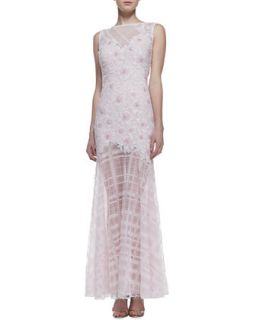 Womens Sleeveless Floral Embroidered Bodice Gown, Pale Pink   Tadashi Shoji  