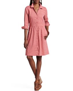 Womens 3/4 Sleeve Linen Blend Shirtdress   Eileen Fisher   Coral (X SMALL
