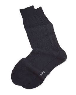 Mens Mid Calf Diamond Stitch Argyle Socks, Navy   Pantherella   Navy