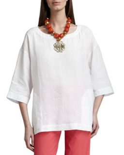 Womens Boxy Linen Top   Eileen Fisher   White (X LARGE (18))