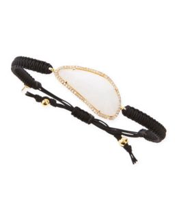 G Pave Trim Moonstone Glass Braided Cord Bracelet, Black   Tai   Black