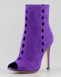 Suede Diamond Cutout Peep Ankle Boot, Violet   Gianvito Rossi   Violet (36.0B/6.