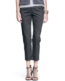 Womens Twill Flat Front Pants, Oak   Brunello Cucinelli   Oak (50/14)