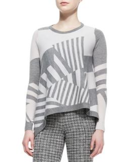 Womens Asymmetric Stripe Pullover Sweater   Thakoon Addition   Ivory/Grey (X 