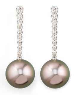 Gray South Sea Pearl & Diamond Bar Drop Earrings   Eli Jewels   Gray