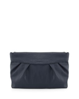 Facile Hinge Gathered Faux Leather Clutch, Navy   POVERTY FLATS by rian