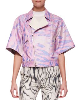 Womens Short Kimono Sleeve Moto Jacket, Pink   3.1 Phillip Lim   Pink multi (4)