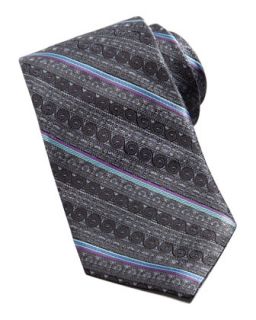 Mens Swirl & Floral Striped Silk Tie, Charcoal   Robert Graham   Charcoal