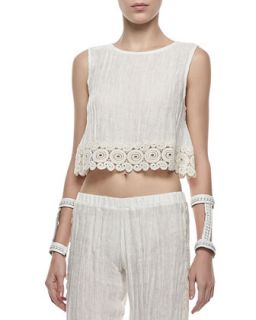 Womens Meester Lace Hem Crop Top   Alexis   Ivory (X SMALL)