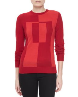 Womens Colorblock Intarsia Crewneck Sweater   Jason Wu   Red (X SMALL)