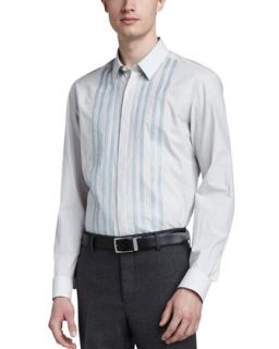 Mens Contrast Striped Dress Shirt, Gray/Blue   Lanvin   Grey/White (39)