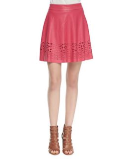 Womens Geometric Cutout Faux Leather Skirt, Raspberry   Cusp by   