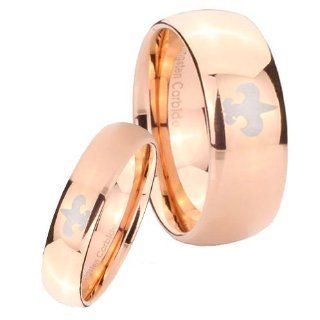 His and Hers 2pcs Tungsten Fleur De Lis Rose Gold Dome Ring Set Size 4, 7 Jewelry