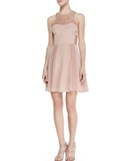 Womens Lace Inset Pleated Cocktail Dress   Rebecca Taylor   Blush rose (4)