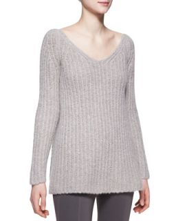 Womens Long Sleeve V Neck Sweater   Donna Karan   Putty (PETITE)