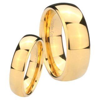 2 pcs His Her's Tungsten Carbide 14K Gold IP Dome Wedding Ring Set Size4, 7 Jewelry