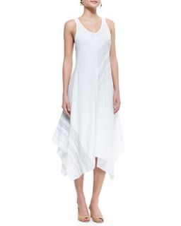 Womens Sleeveless V Neck Asymmetric Dress, White   Eileen Fisher   White (M