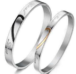 J & R His or Hers Titanium Steel Fit together Loving Heart Bangle Bracelet BR313 (His(Black)) Jewelry