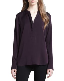 Womens Zip Placket Silk Blouse   Vince   Mulberry (X SMALL 0)