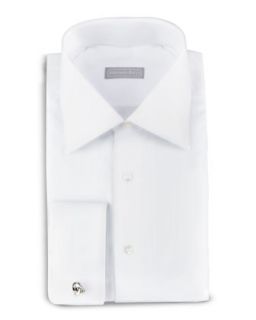 Mens Textured Stripe Dress Shirt, White   Stefano Ricci   Wht 33 (16 1/2)