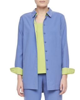 Colorblocked Silk Shirt, Womens   Go Silk   Blue/Green (1X (16 18W))