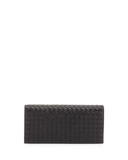 Woven Leather Bi Fold Travel Wallet, Nero   Bottega Veneta   Nero