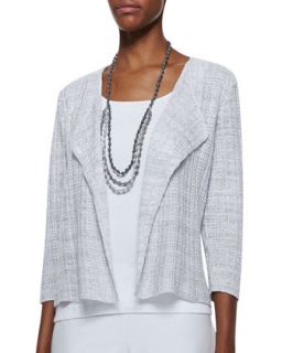 Womens Linen Drape Front Grid Jacket   Eileen Fisher   Silver (S (6/8))