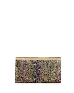 Maxine Metallic Snake Print Leather Wallet, Iridescent   Hobo