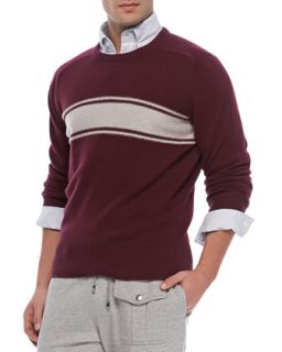 Mens Cashmere Striped Sweater, Burgundy   Michael Bastian   Burgundy (54/56)