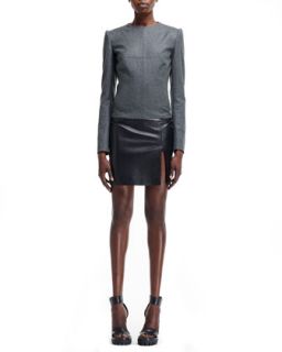 Womens Flannel Top Leather Bottom Dress   Alexander McQueen   Grey/Black (40/6)