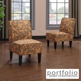 Portfolio Wylie Armless Chairs In An Orange Bird Print (set Of 2)