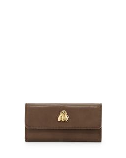 Flap Top Faux Leather Scarab Wallet, Taupe   Love Moschino