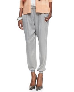 Womens Silk Charmeuse Ankle Pants, Stone, Petite   Eileen Fisher   Stone (PL