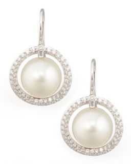White South Sea Pearl & Diamond Halo Earrings, 1.15ct   Eli Jewels   White