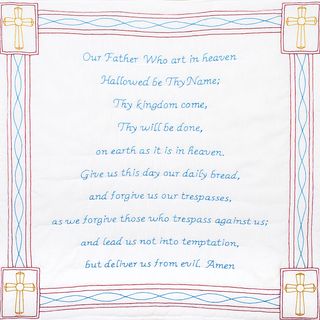 Stamped White Wall Or Lap Quilt 36inx36in lords Prayer