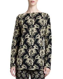 Womens Milano Shimmer Lily Jacquard Tunic, Caviar/Gold   St. John Collection  