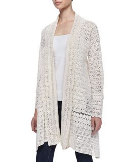 Womens Long Crochet Open Jacket, Natural   Johnny Was Collection   Natural