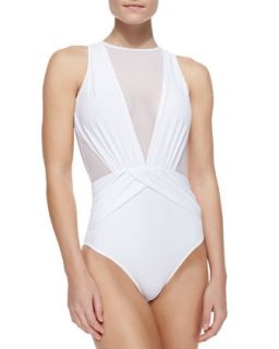 Womens Elvira Sheer Wrapped One Piece Swimsuit   OYE Swimwear   White (MEDIUM)