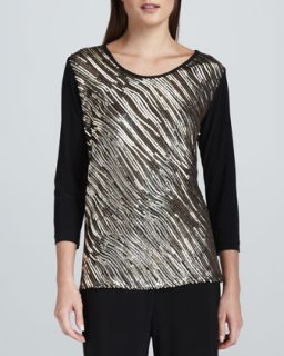 Sequined Mix Easy Top, Womens   Caroline Rose   Black/Mlt (gold) (1X (16/18))
